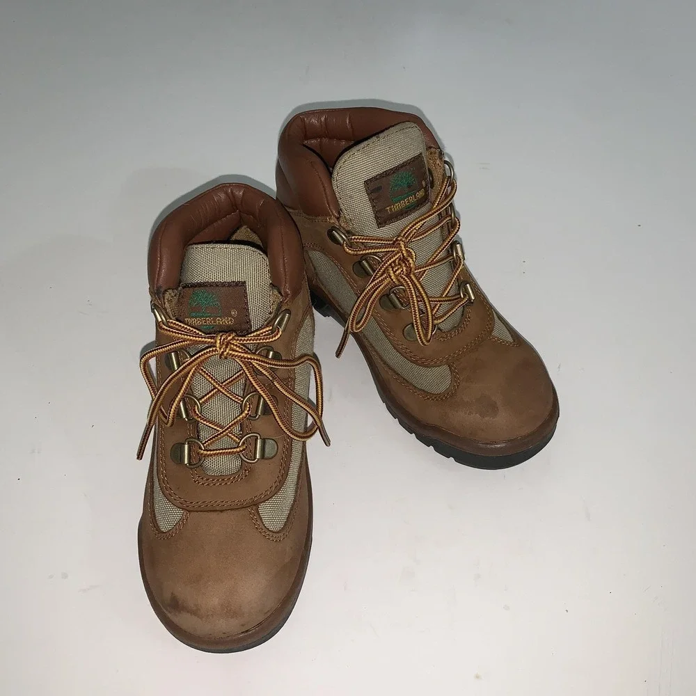Timberland Field Boots Boys Size 1 Brown Nubuck Canvas Hiking Trail A75163
